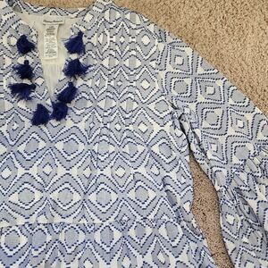 Tommy Bahama Dress Blue White Diamond Clip Jacquard Resort Vacation Womens XS